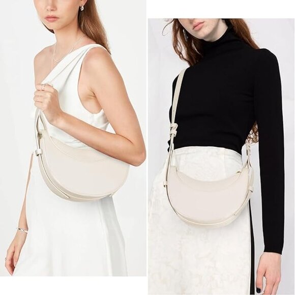 PU Leather Crescent Saddle Bag Shoulder or Crossbody Purse in Ivory - Picture 1 of 11